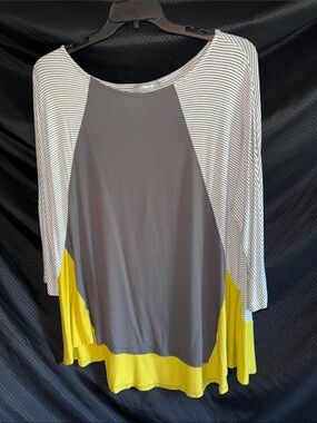 Colorblock Striped Sleeve Tunic in Gray, White & Yellow by Liz Lange